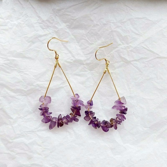 Jewelry - Minimal Amethyst Teardrop 925 Stamped Earrings